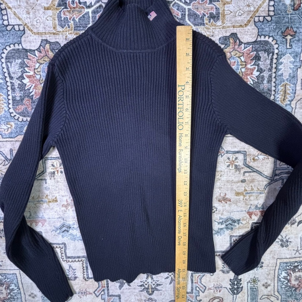 Vintage Polo Jeans Co Ralph Lauren Black Ribbed Mock Neck Sweater Flag Logo y2k - Picture 9 of 12